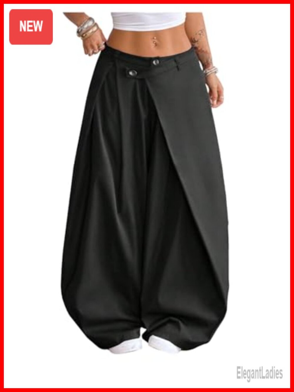 Women's Low Rise Wide Leg Cargo Palazzo Pants Polyester Baggy Trousers